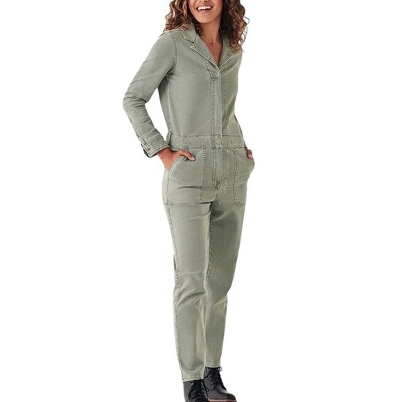 Faherty Womens Overland Twill Jumpsuit Small Olive Green Utility Flight FLAWED - Picture 3 of 16
